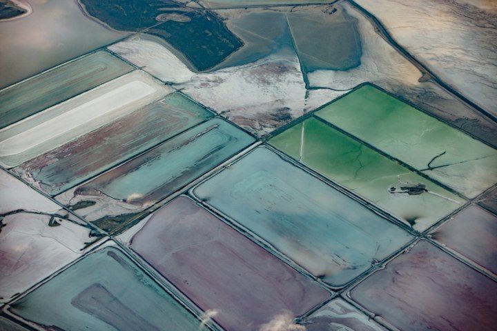 Salt evaporation ponds, aerial view