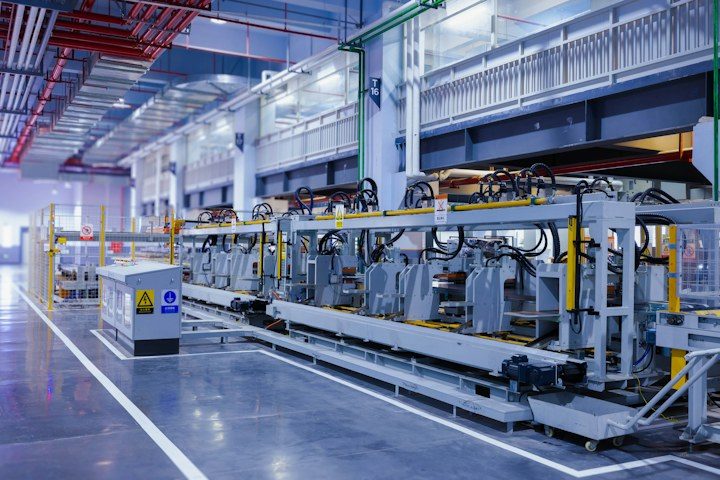 Assembly line in a production hall